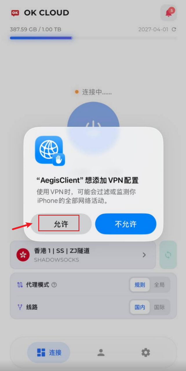 允许 VPN 配置
